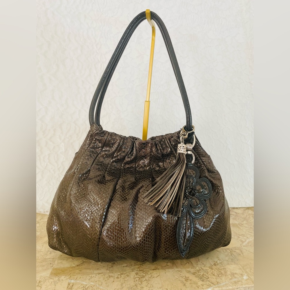 Brighton Brown Textured/sequin shinny shoulder bag Handbag with Tassel